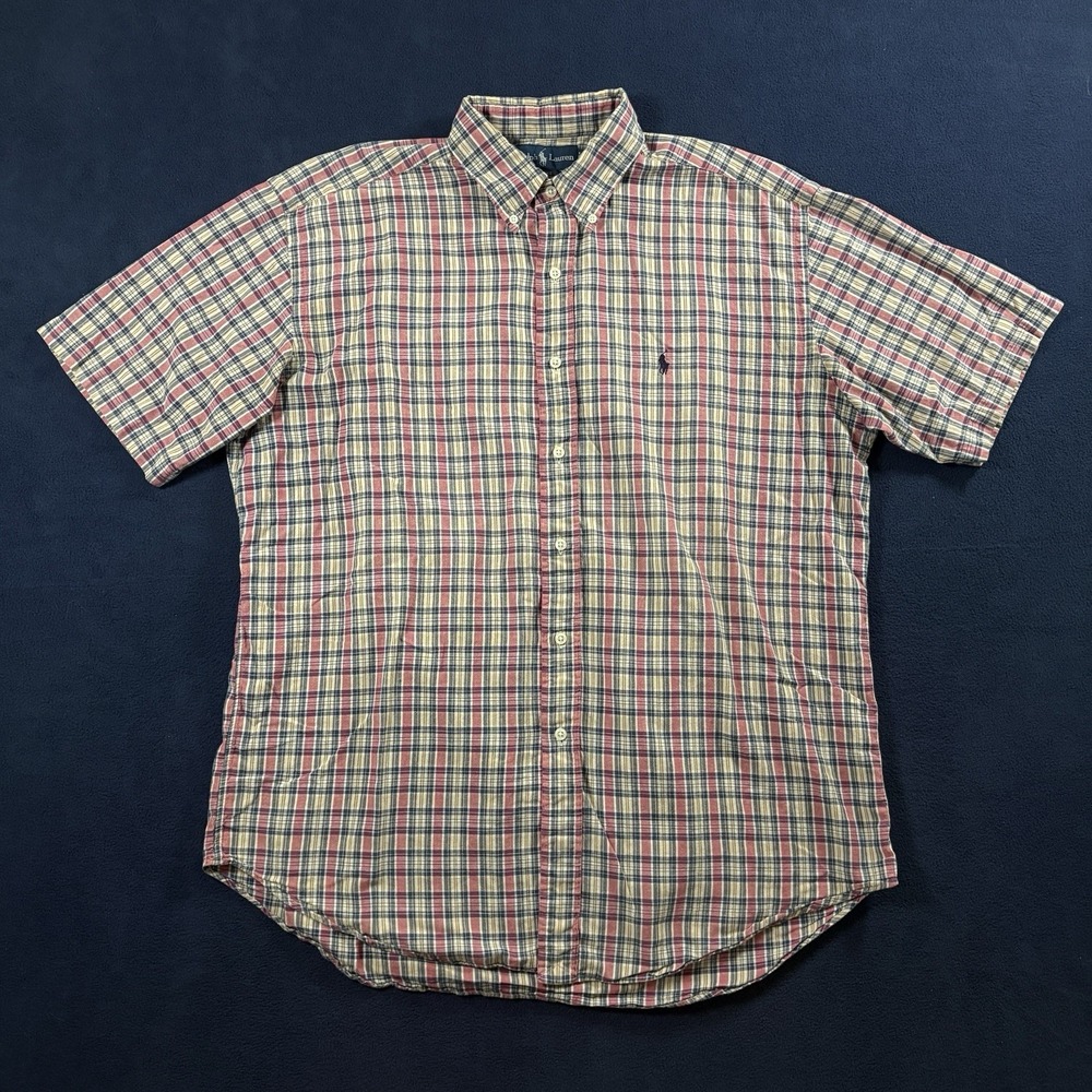 Vtg 90s Ralph Lauren Blake Shirt Mens L Plaid Short Sleeve Cotton Button Down